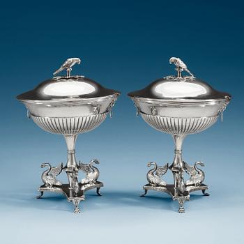 1017. A pair of Swedish 19th century silver sugar-bowls, makers mark of Johan Petter Grönvall, Stockholm 1818.