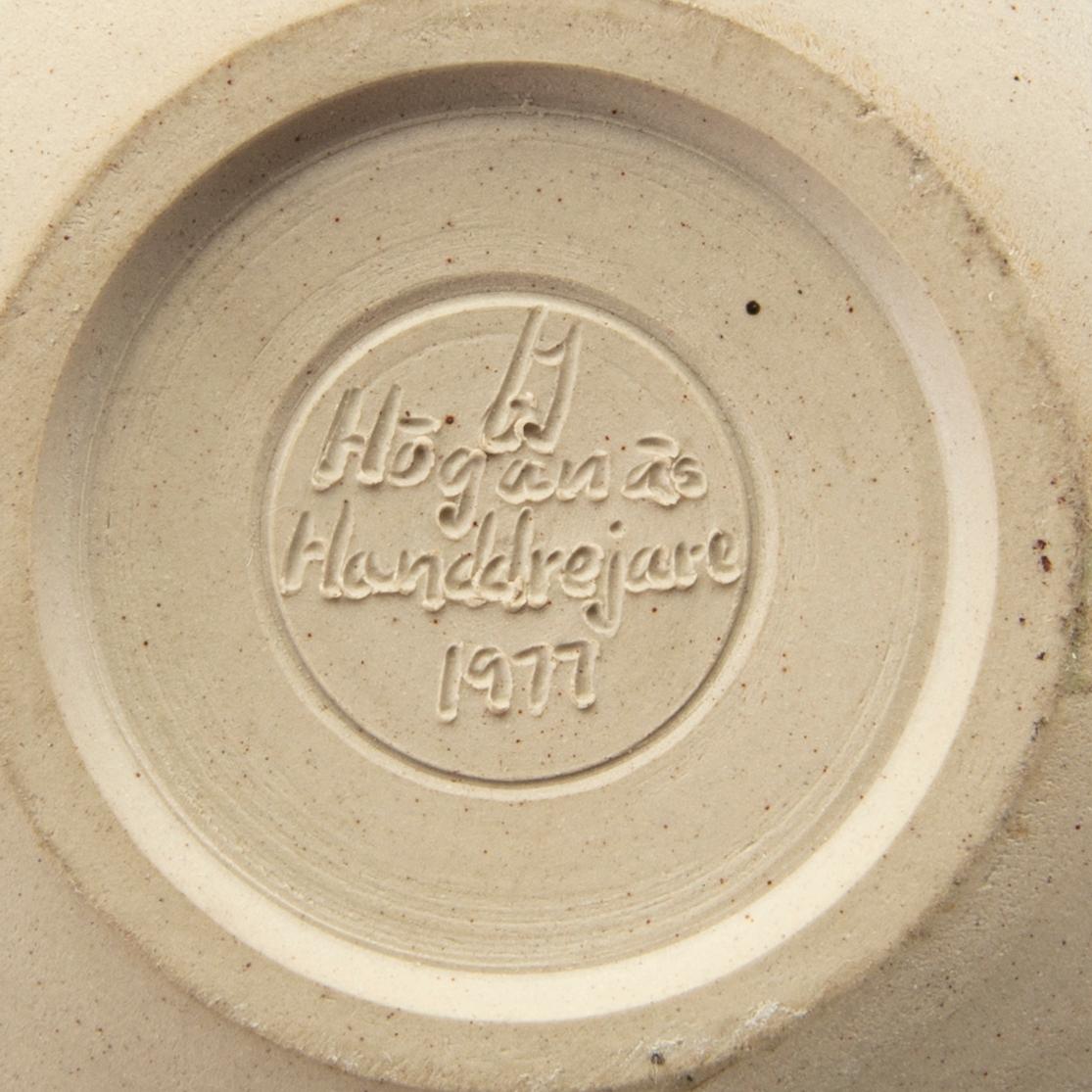 A set of six vases and a dish, by different makers, Höganäs and Vallåkra.