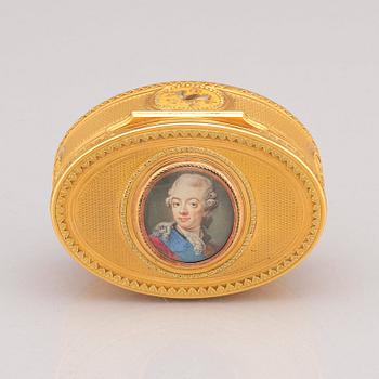 A Royal presentation gold box by Matthieu Philippe, Paris 1776-77, miniature of Gustaf III by Johan Georg Henrichsen.