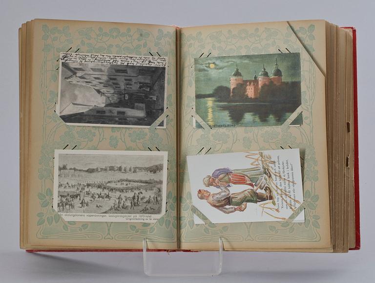 BREFKORTSALBUM MED VYKORT. Ca 180 st, svenska och utländska. Mest tidigt 1900-tal.