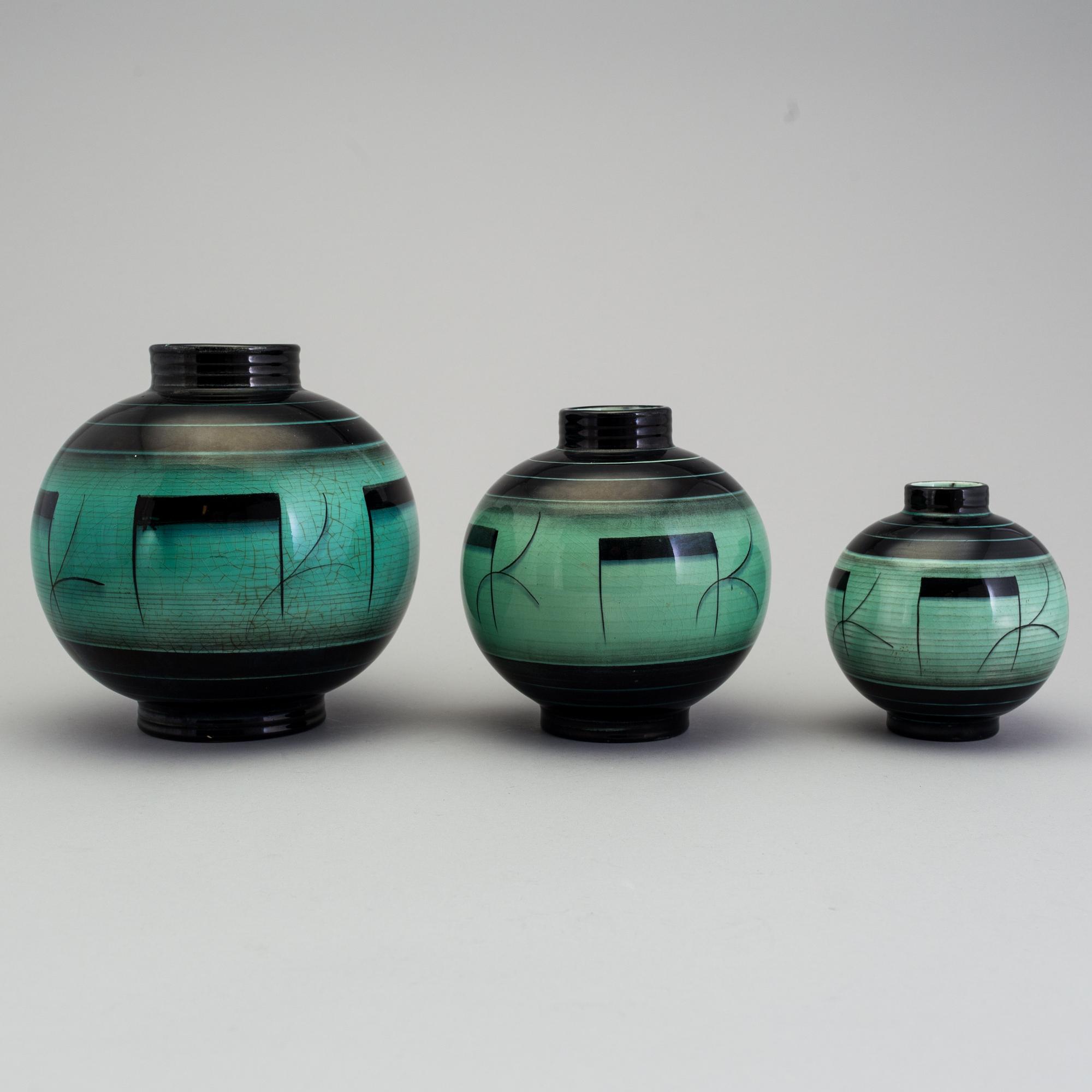3 vases of the "V series", Ilse Claesson for Rörstrand, 1930´s.