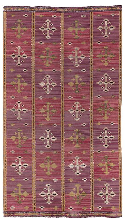 Märta Måås-Fjetterström, a drape, "Violett Draperi" (with yellow), ca 262 x 148 cm, signed MMF.