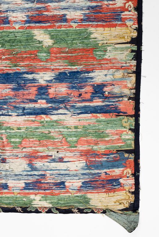 A set of three bolts of silk with 'five clawed dragons' against a midnight blue ground, Qing dynasty, 19th century.