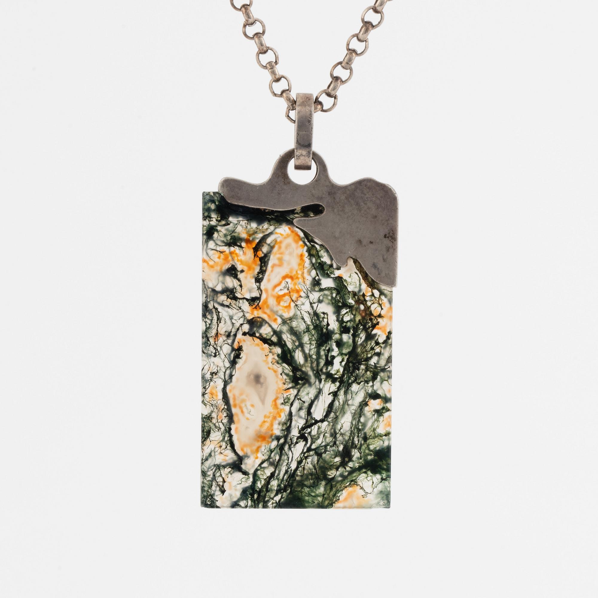 Silver and moss agate necklace, Frank Ahm.