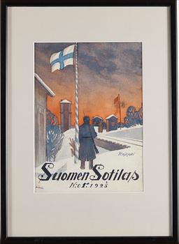 AARNO KARIMO, originalteckning, akvarell och tusch, signerad.