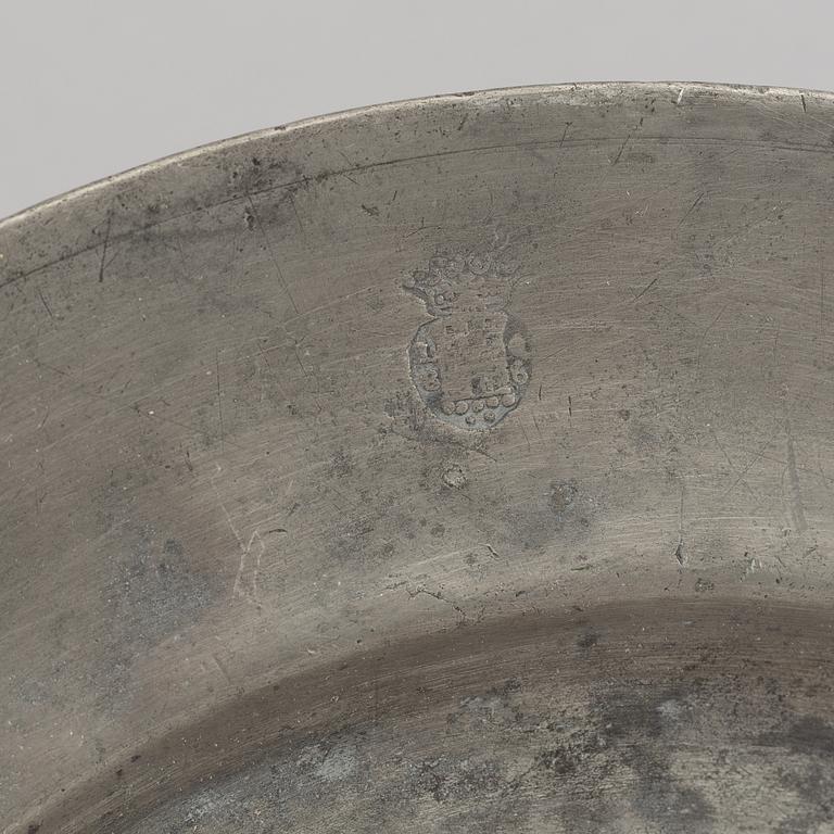 A group of six pewter dishes, different makers mark, most early 19th Century, Swedish/English.