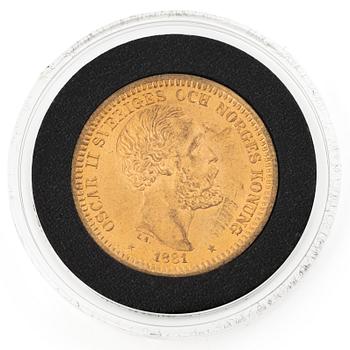 Gold coin, Sweden, Oscar II, 20 kronor, 1881.