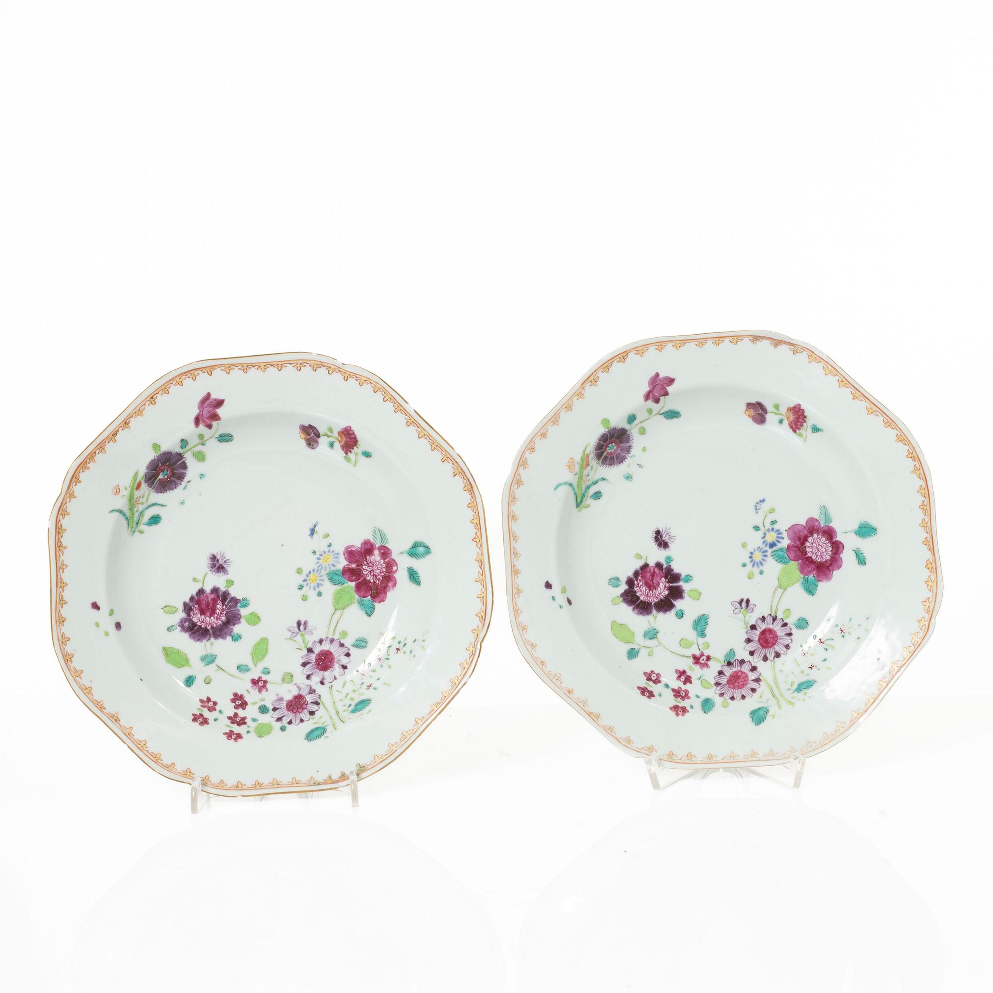 Five porcelain plates, China, Qing dynasty, Qianlong 1736-95.