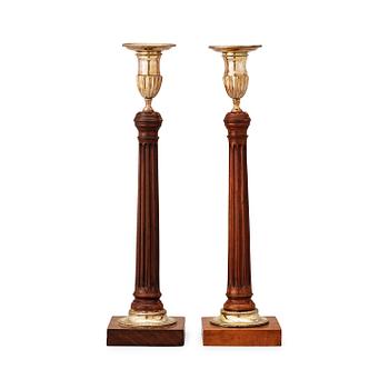 1457. A pair of late Gustavian late 18th century candlesticks.