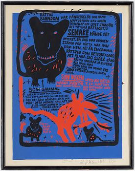 CARL JOHAN DE GEER, "Råttas barndom..." , 1968.
color silkscreen, signed and numbered 7/50.