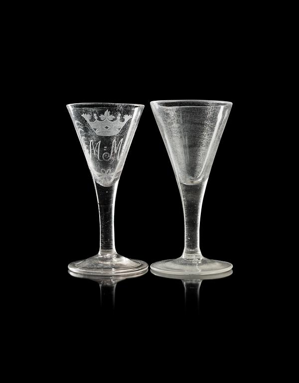 Two Swedish wine glasses, Kungsholm´s, 18th Century.