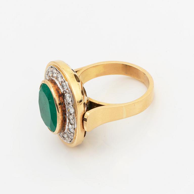 Emerald and brilliant-cut diamond ring.