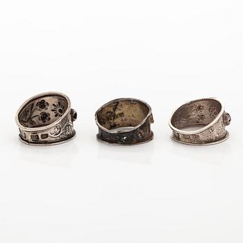 Sormukset, 3 kpl, hopeaa, Suomi 1800-luku.