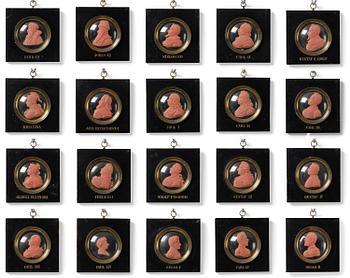 30. A set of twenty wax portraits of Swedish monarchs, late 19th century.