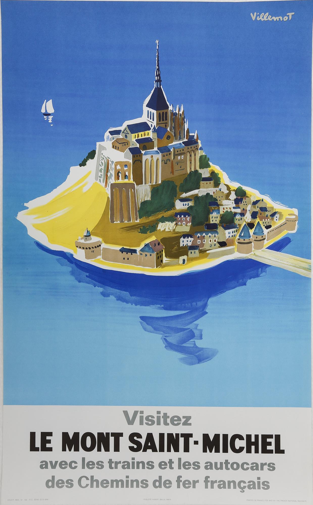 BERNARD VILLEMOT, färglitografisk affisch, Hubert Baille, Paris, SAMT AFFISCH PÅ PAPP, SNCF, Paris, 1959.
