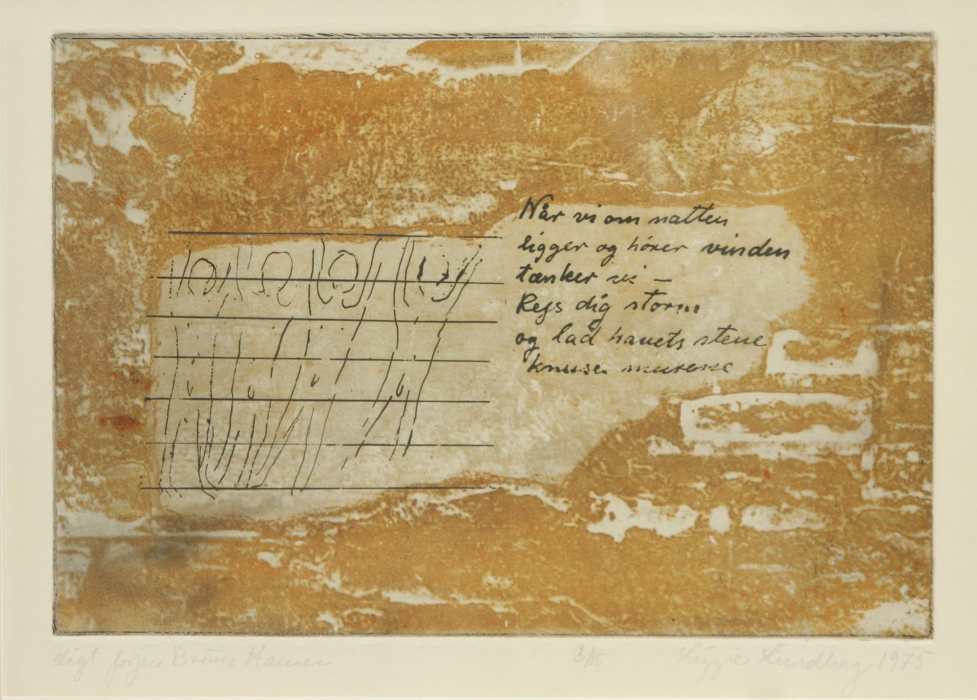 LIZZIE LUNDBERG, färgetsningar, 2 st, sign o dat 1975.