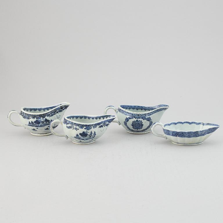 A set of four blue and white sauce boats, Qing dynasty, Qianlong (1736-95).