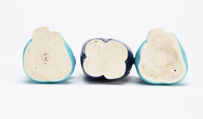 Three Stig Lindberg stoneware figures of an elephant and two apes, Gustavsberg.