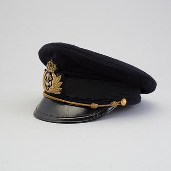 A Swedish Royal Navy officer cap from Rörström & Co in Stockholm, early 20th century.