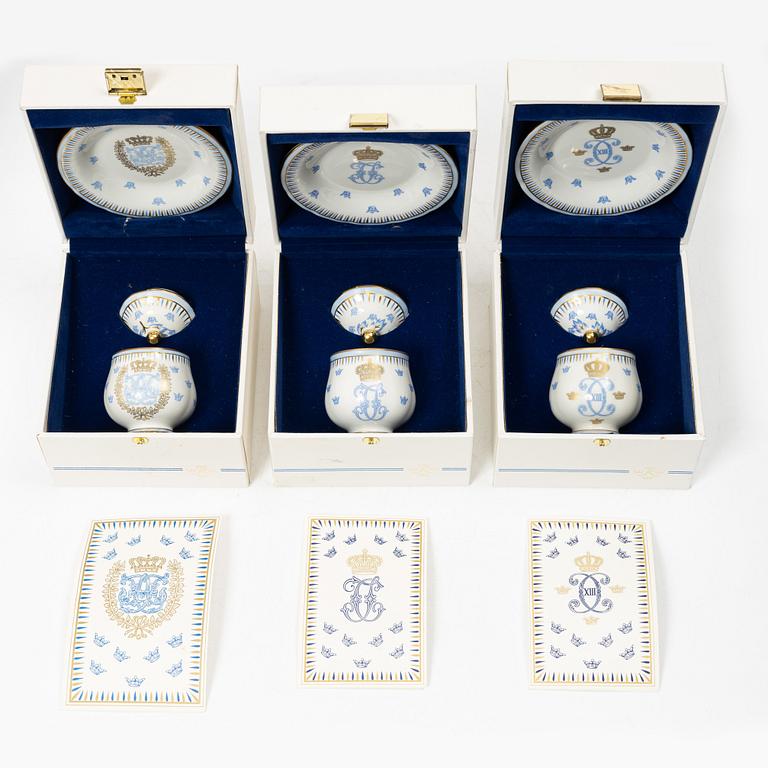 Eleven porcelain custard cups with covers and saucers, Rörstrand, Sweden, second half of the 20th century.