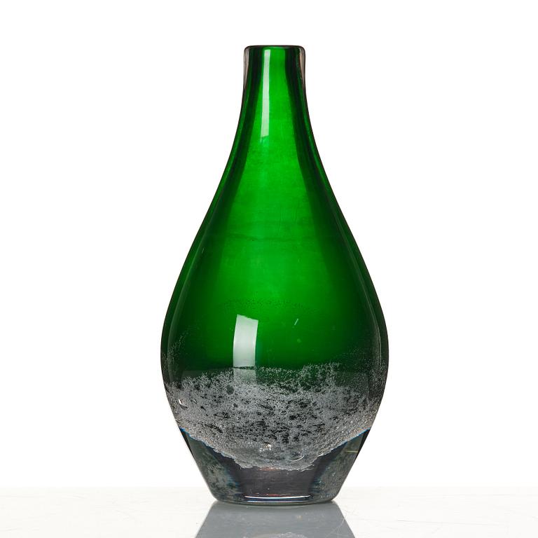 Orrefors, a green glass vase, signed and dated 1940.