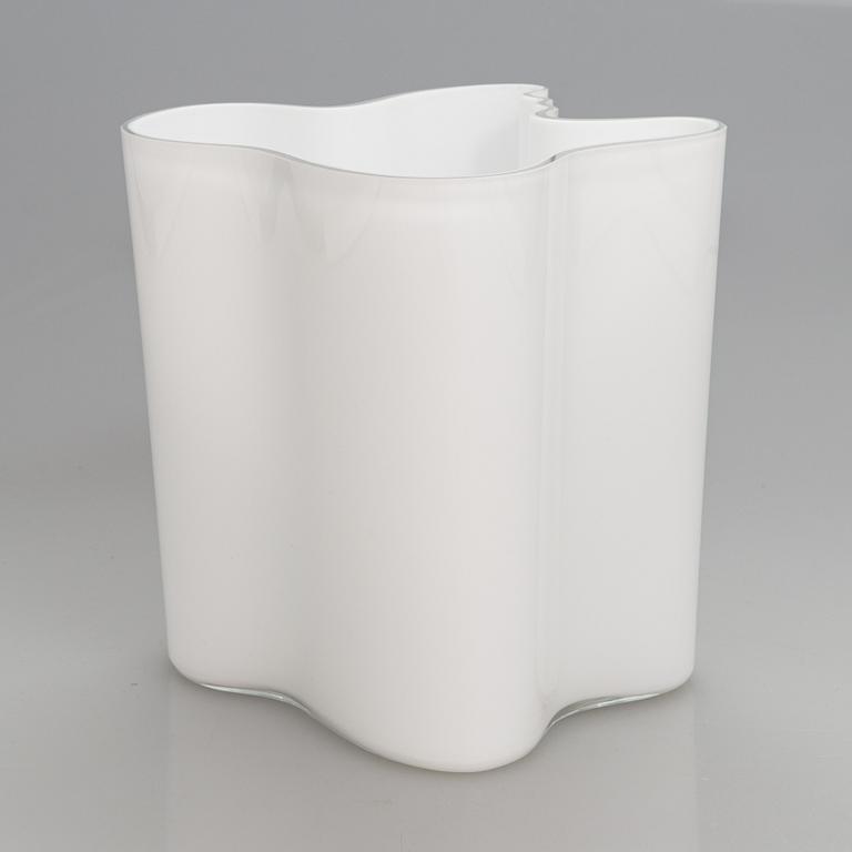 Alvar Aalto, A signed white mould blown glass vase, Iittala, Finland, model 3031.