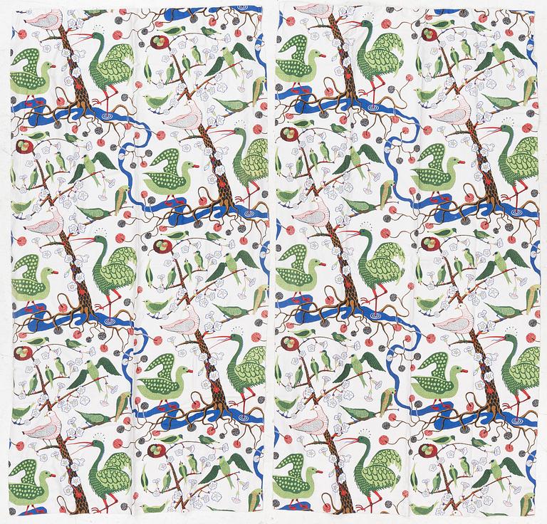 Josef Frank, gardiner, ett par, "Gröna fåglar", Firma Svenskt Tenn.