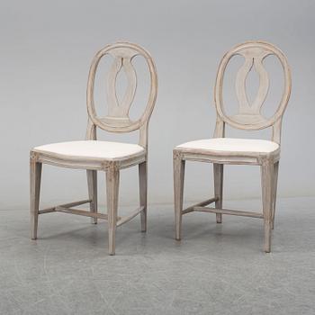 A pair of late Gustavian chairs from around year 1800.