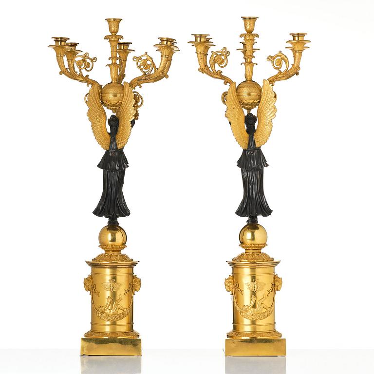 A pair of important six light Empire candelabra.