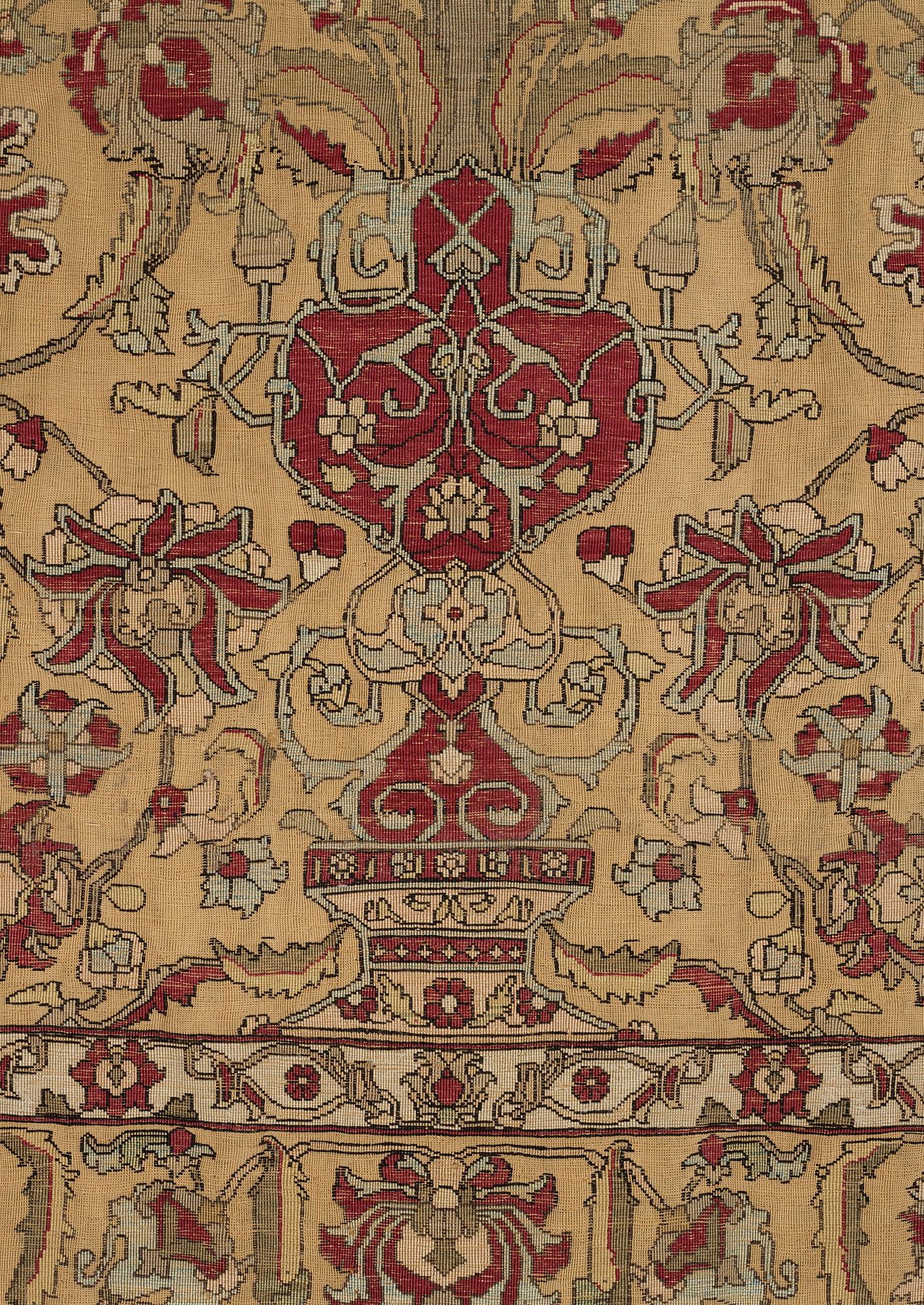 Matta, antik silke metallbroscherad Keshan, sannolikt omkring 1910, ca 200-202,5 x 129-131 cm.