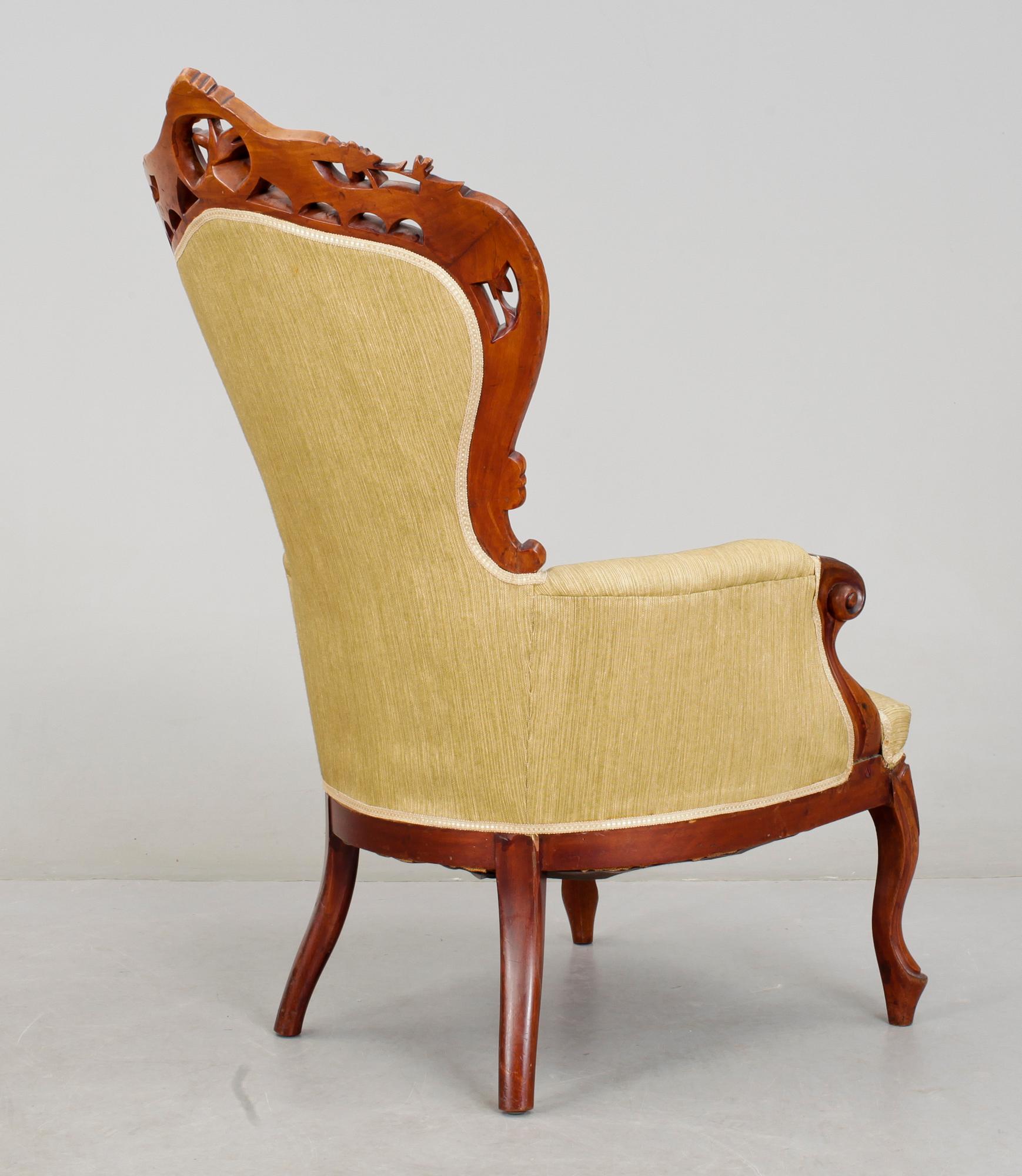 FÅTÖLJ, nyrokoko, sent 1800-tal.