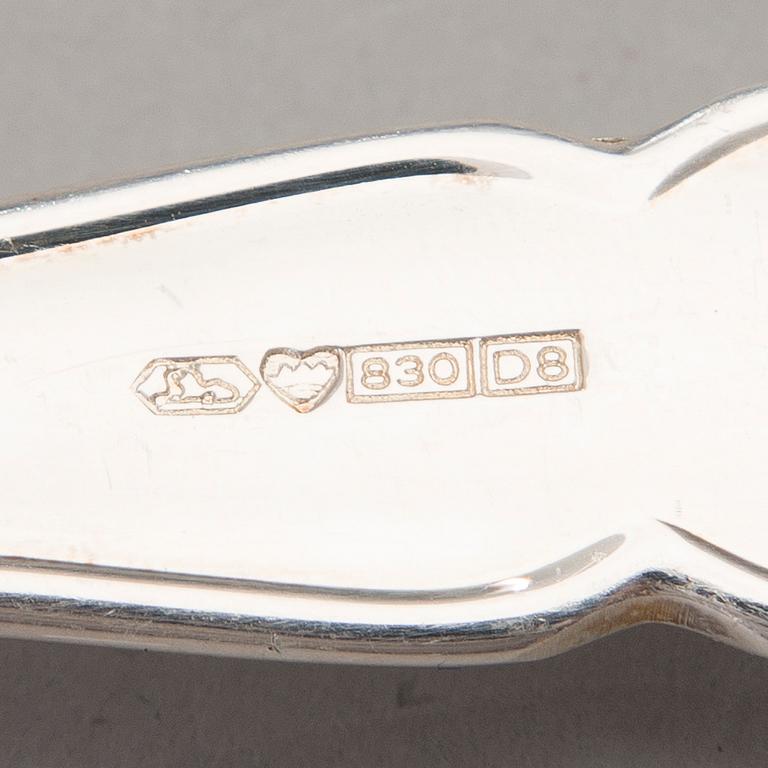 A 37 PCS SET OF FINNISH CHIPPENDALE SILVER CUTLERY, marks of Kultakeskus, Hämeenlinna 1981.