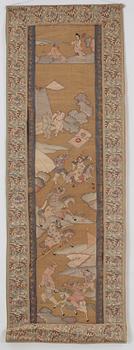 A set with four silk- and goldthread kesi-panels of soldiers in a landscape, late Qing dynasty (1644-1912).