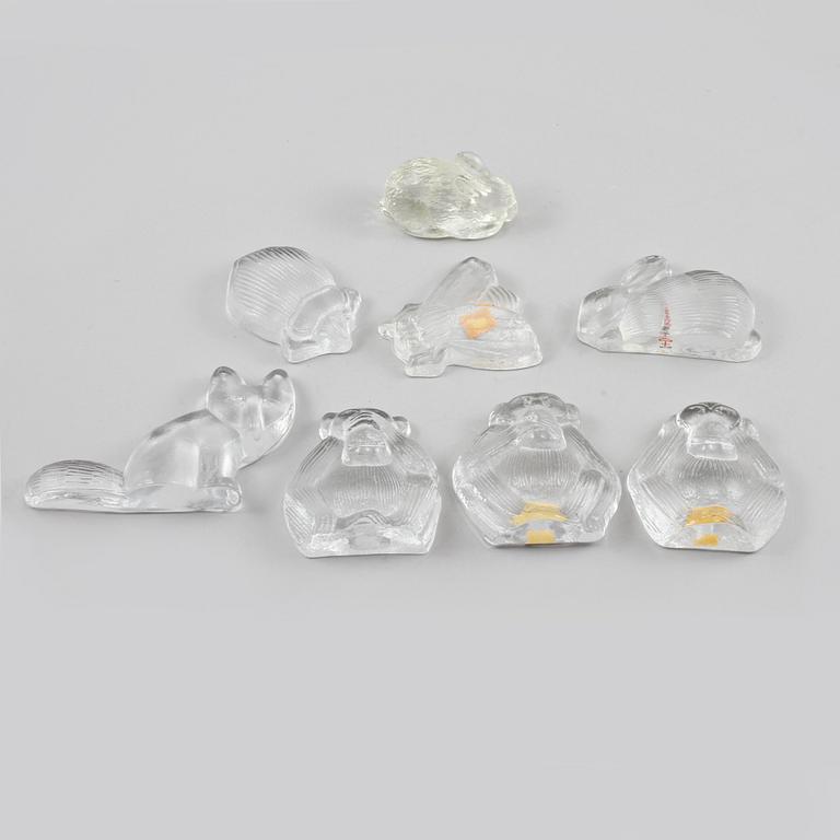 FIGURINER, 8 st, glas, Lisa Larson, Royal Krona och Skruf, 1900-talets fjärde kvartal.