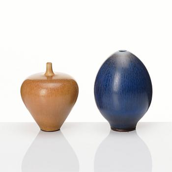 Berndt Friberg, two stoneware vases, Gustavsberg studio, Sweden 1957 and 1967.