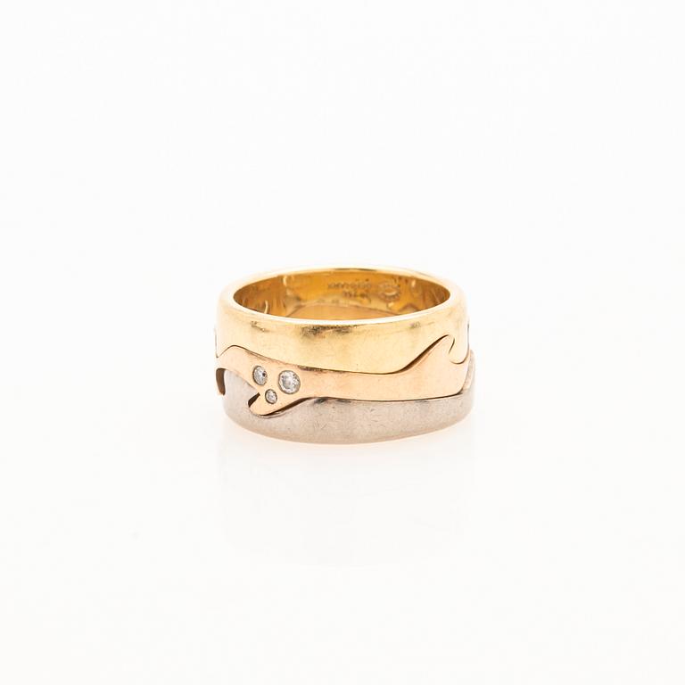 Georg Jensen, ring, 3 delar, "fusion", 18k guld med briljanter, Danmark.
