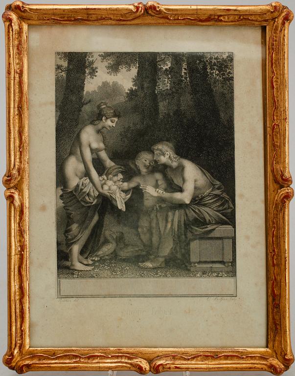 GRAVYRER, 3 st, efter Prudhon och Giorgione, 1800-tal.