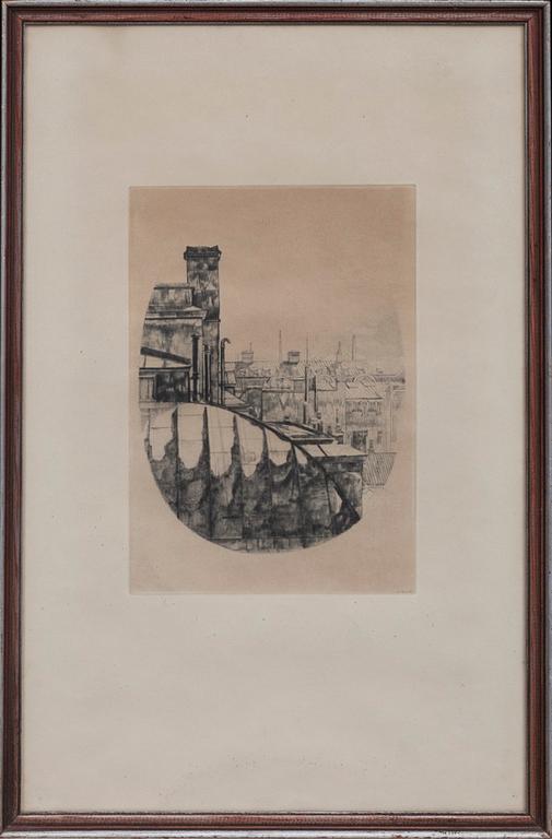 AXEL FRIDELL, torrnål. "Tak i Stockholm II" 1932. II état -51.