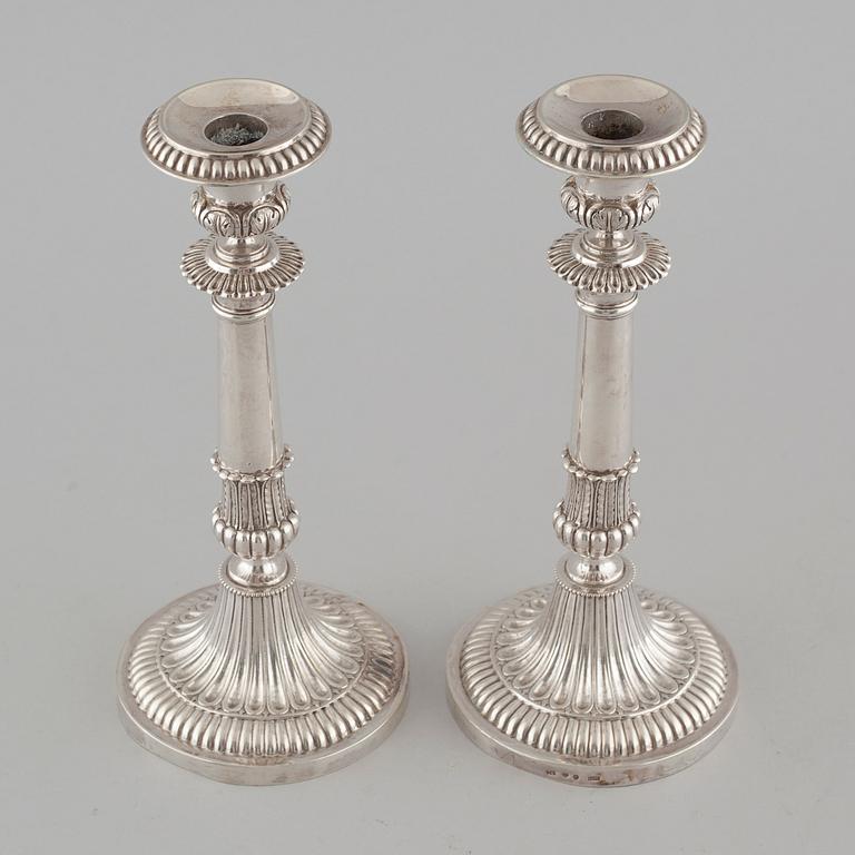 GUSTAF MÖLLENBORG, ljusstakar, ett par, silver, Stockholm, 1830.