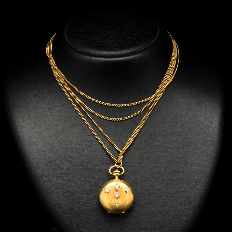 A PENDANT / POCKET WATCH, old cut diamonds, 14K gold. Borel Neuchatel & Cie.