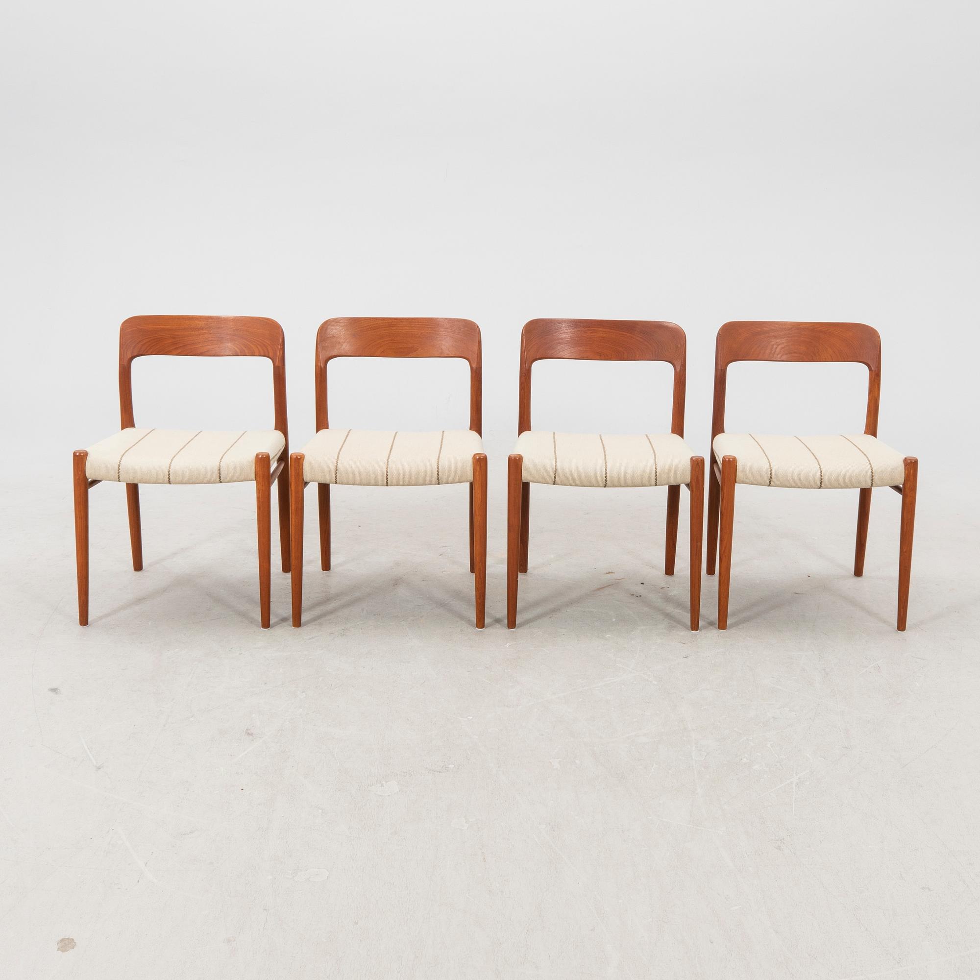 Niels Otto Møller, a set of four teak dining chairs from JL Møller  möbelfabrik Denmark 1960s.