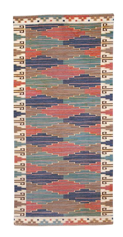 Märta Måås-Fjetterström, a carpet, "Blå heden", flat weave, ca 423 x 200 cm, signed AB MMF.