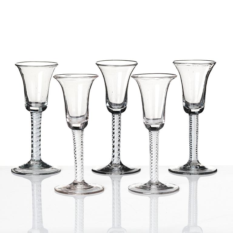 A matched set of five ale glasses, possibly English, circa 1800.