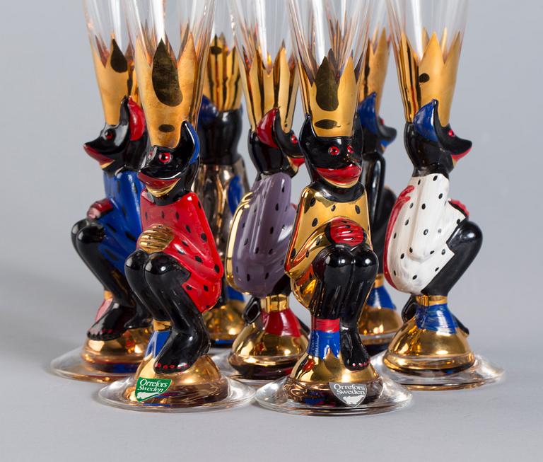 SNAPSGLAS, 7 st, "Nobelservisen", Gunnar Cyrén, Orrefors.