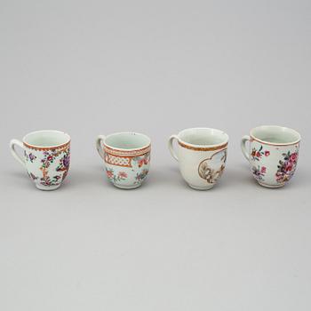A group of 29 cups, one CREME POT and 8 saucers, Chinese export porcelain, 18th century.