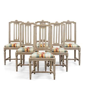 44. Six Gustavian late 18th century chairs by Erik Öhrmark, master in Stockholm 1777-1813.