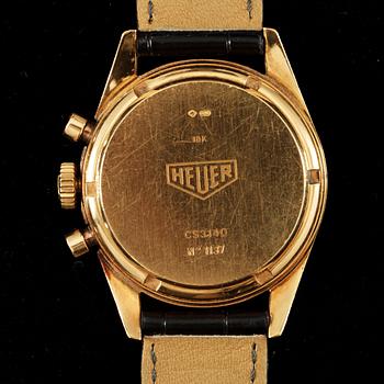 Heuer (TAG Heuer) - Carrera 1964. Automatic. Chronograph. Gold / leather strap. Cert and Box. 35mm.