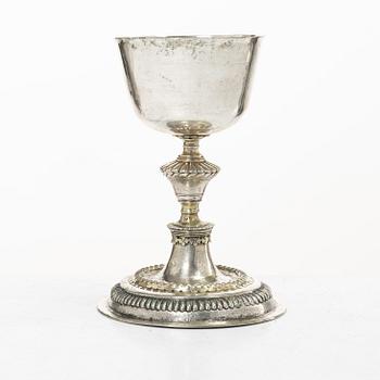 An 18th century Northern Europe parcel-gilt silver chalice, unmarked.