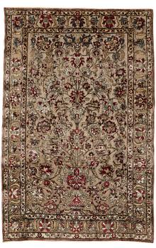 374. A carpet, an antique silk metal brocaded Kashan, probably around 1910, ca 200-202,5 x 129-131 cm.