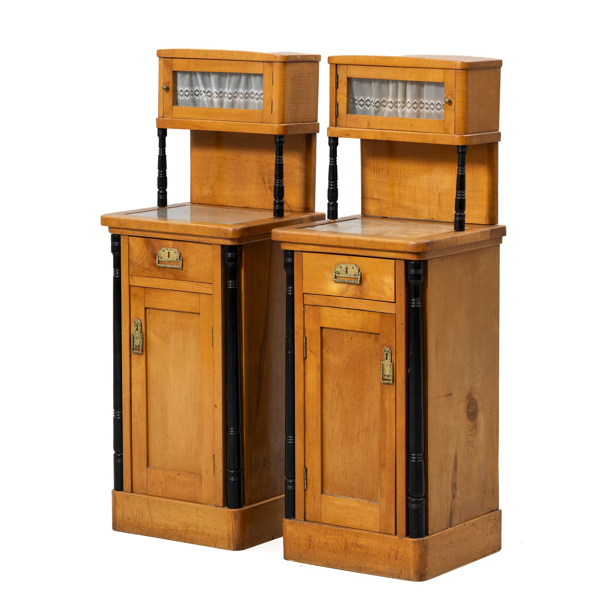 Bedside tables, a pair, first half of the 20th century.
